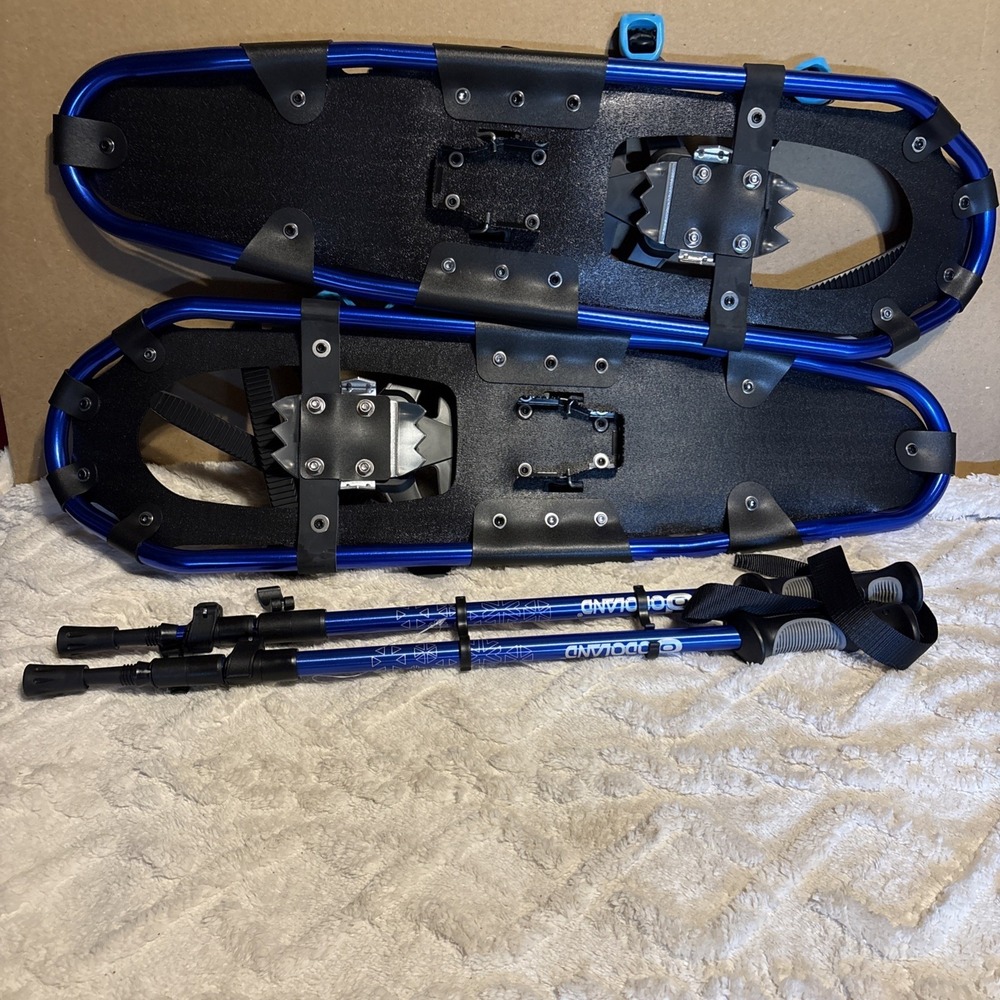Odoland 30" Snowshoes Set w/ Trekking Poles Carry Bag Black blue Model OD0412L - Picture 2 of 2